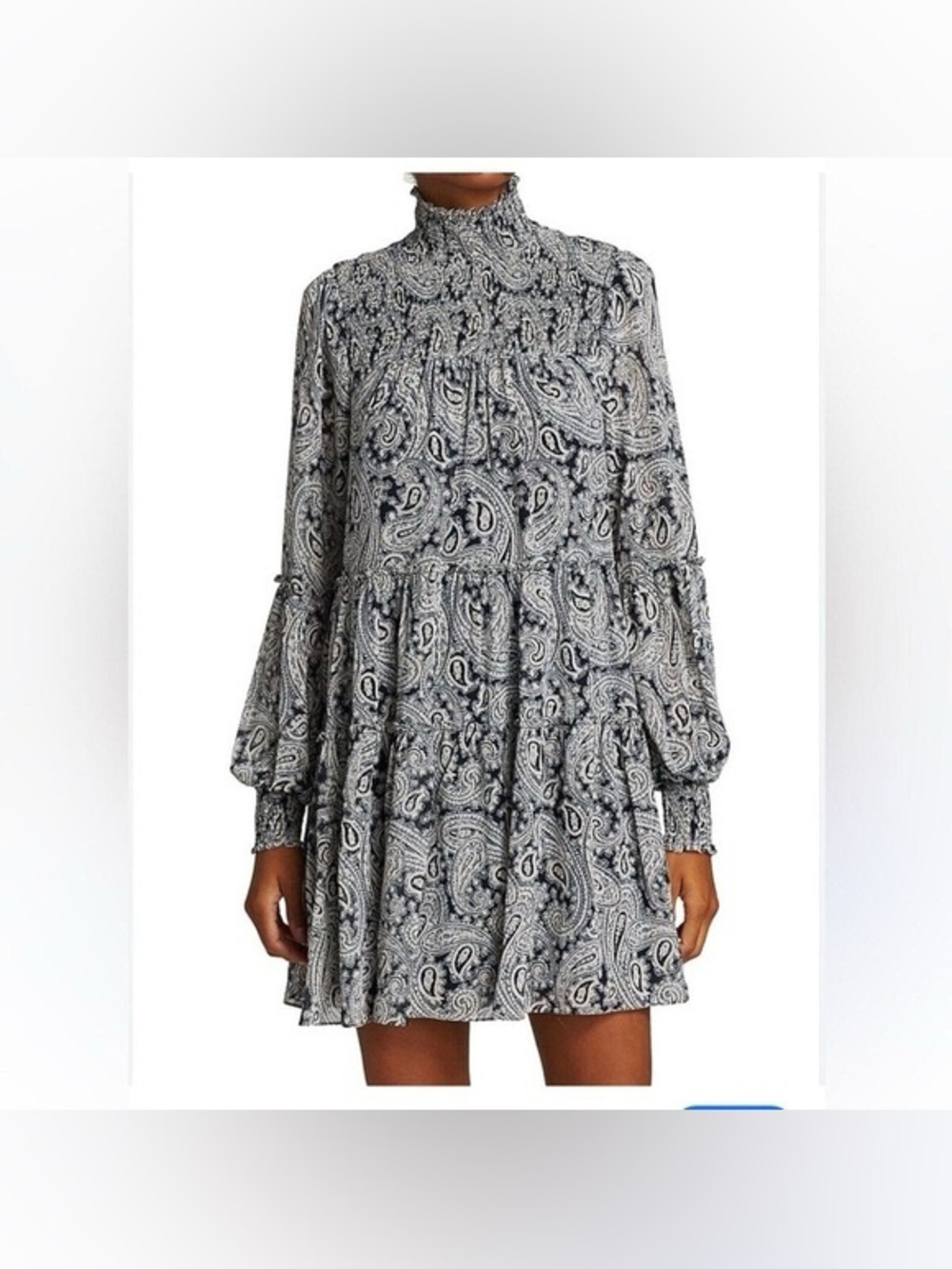 Cinq A Sept Rika Paisley Print Dress Tiered Long Sleeve Smocked Mini size 12